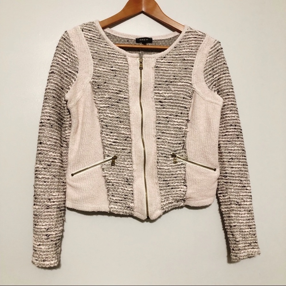 Anthropologie Drew Lurex Tweed Zip Up Jacket